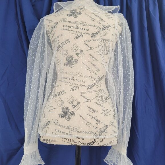 Anthropologie Dolan White Sheer Swiss Dot Tie-Neck Button Up Top Small - Picture 6 of 10
